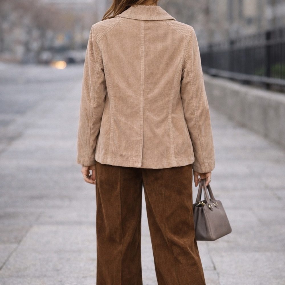 GAP CORDUROY TAN DOUBLE BREASTED COTTON PEACOAT JACKET WITH POCKETS SIZE SMALL - Picture 5 of 13